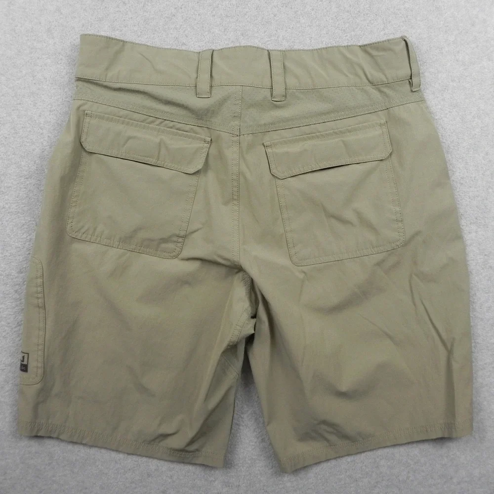 Huk Fishing Shorts Mens Large Khaki Tan Stretch Cargo Performance Hybrid Pockets